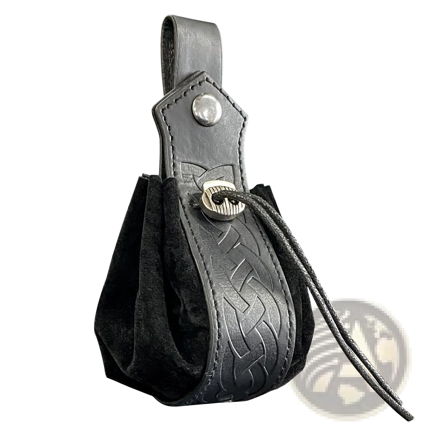 Embossed Celtic Knot Viking Leather Sling Bag with Skull Clasp