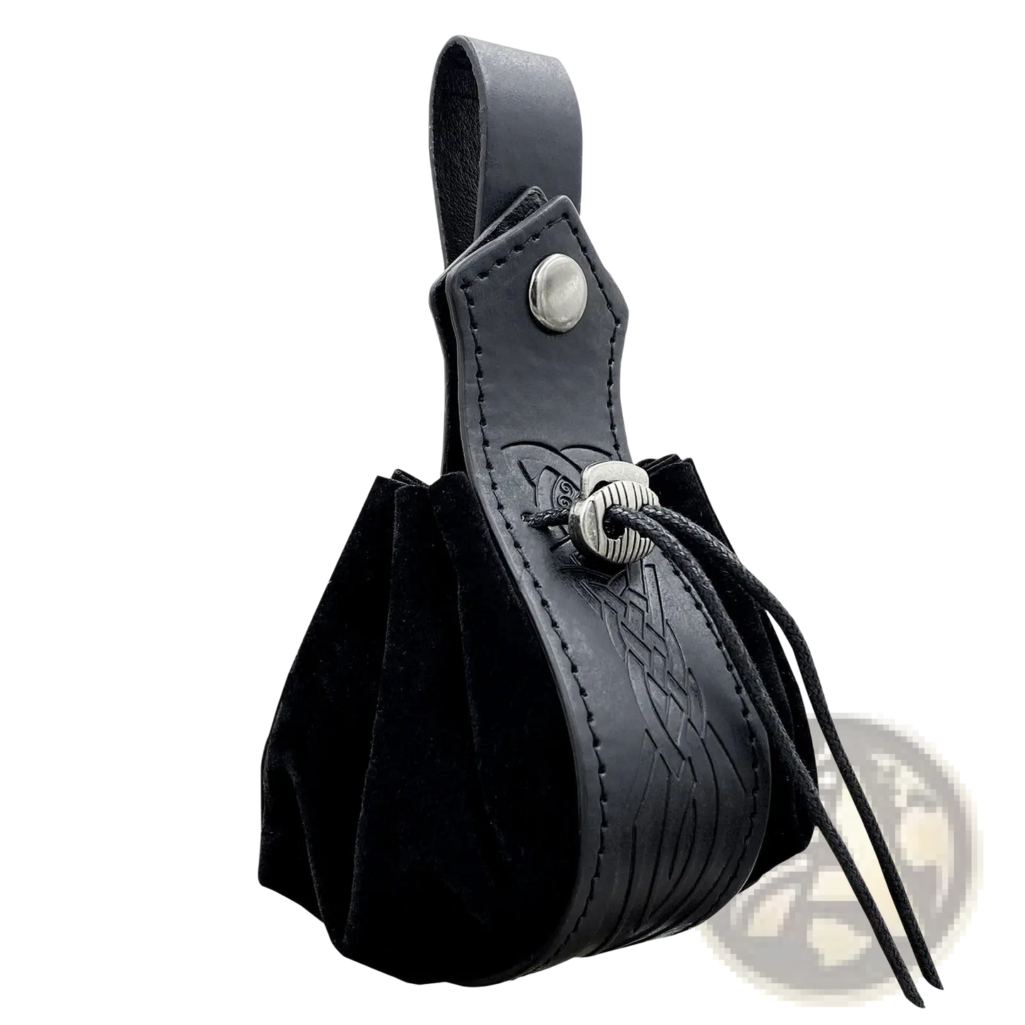 Embossed Celtic Knot Viking Leather Sling Bag with Skull Clasp