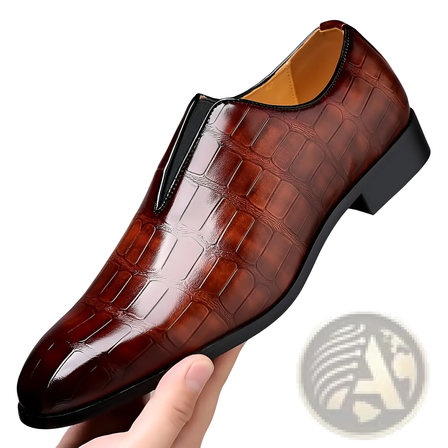 Embossed Stone Pattern Slip on Leather Loafers