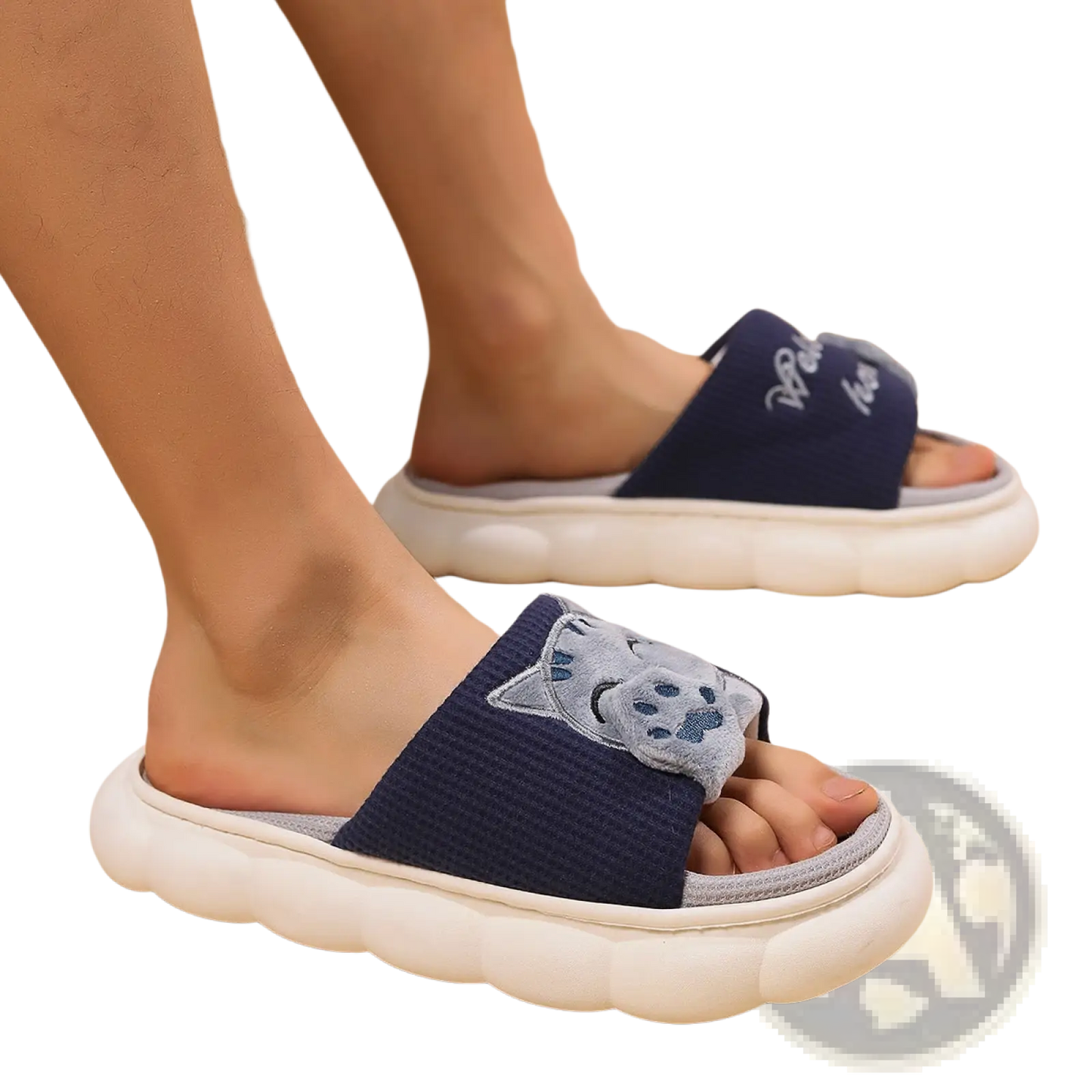 Embroidered Cat Cartoon Unisex Anti Slip Slide Slippers