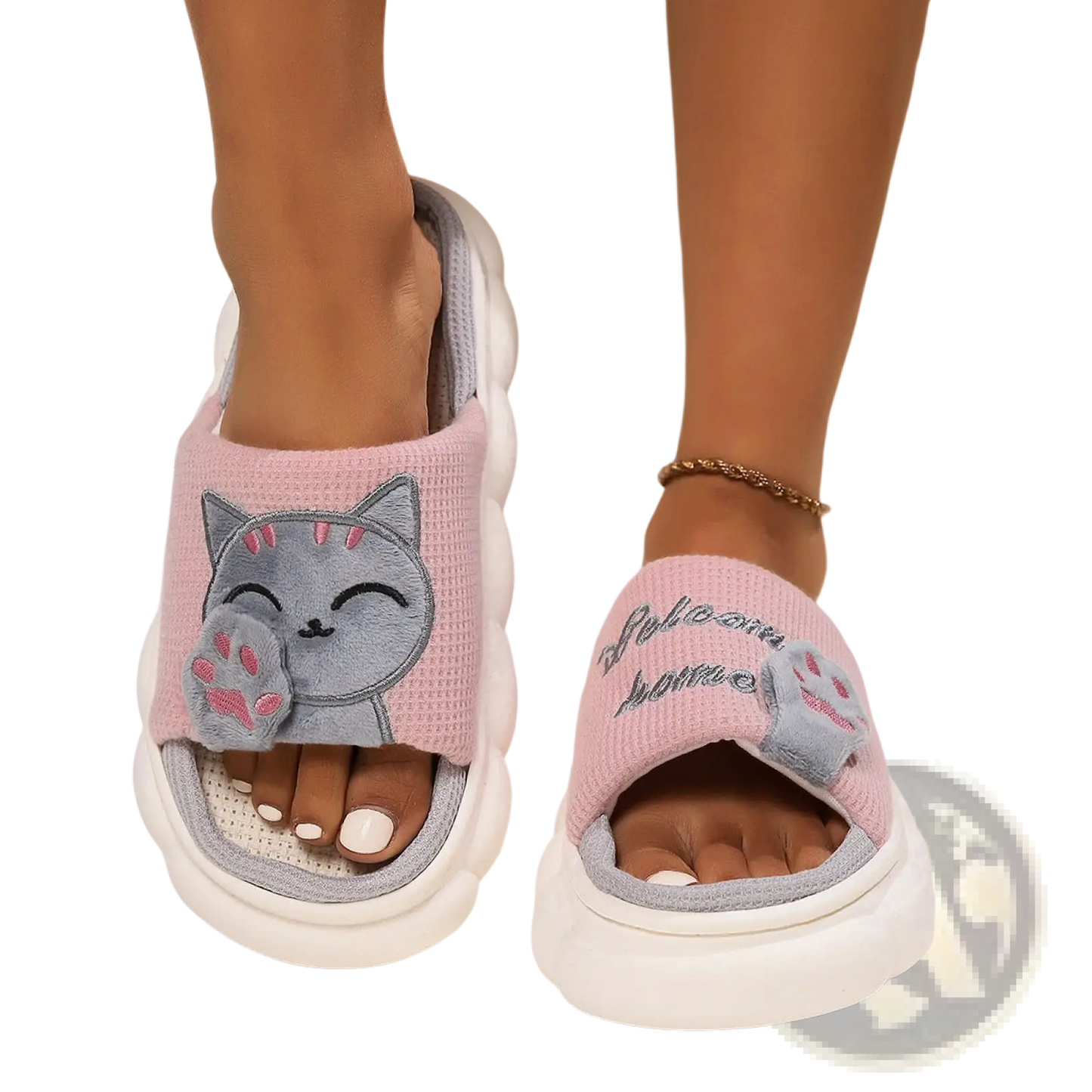 Embroidered Cat Cartoon Unisex Anti Slip Slide Slippers