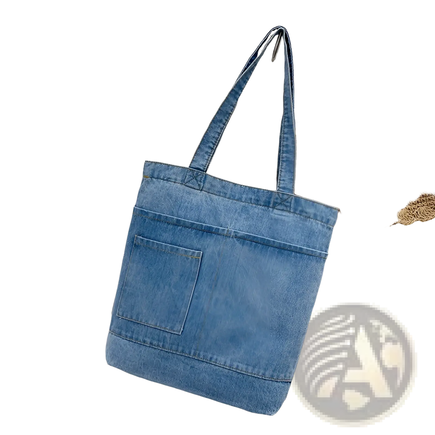 Embroidered Denim Tote Bag with Slogan and Soft Handle