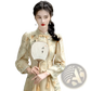 Embroidered Floral Apricot Cheongsam Dress with Tassels