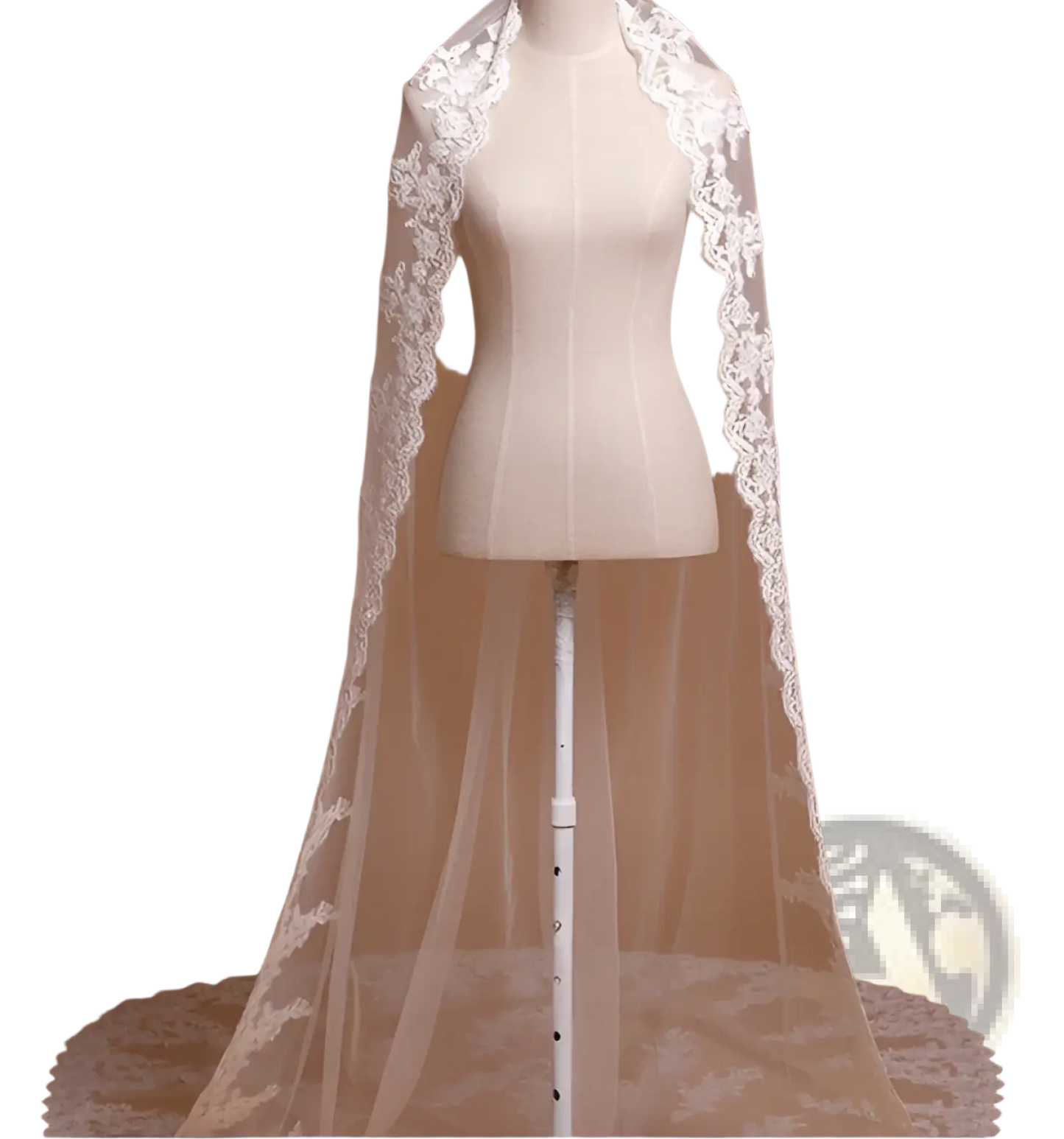 Embroidered Floral Lace Cathedral Wedding Veil with Comb