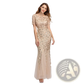 Embroidered Sequin Mermaid Evening Gown with Tulle Skirt