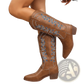 Embroidered Western Cowboy Boots Pointed Toe Chunky Heel
