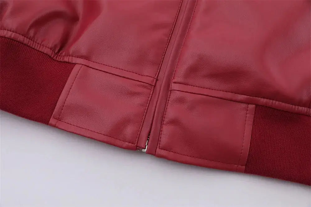 Men's Embroidered Stand Collar Pu Leather Statement Jacket