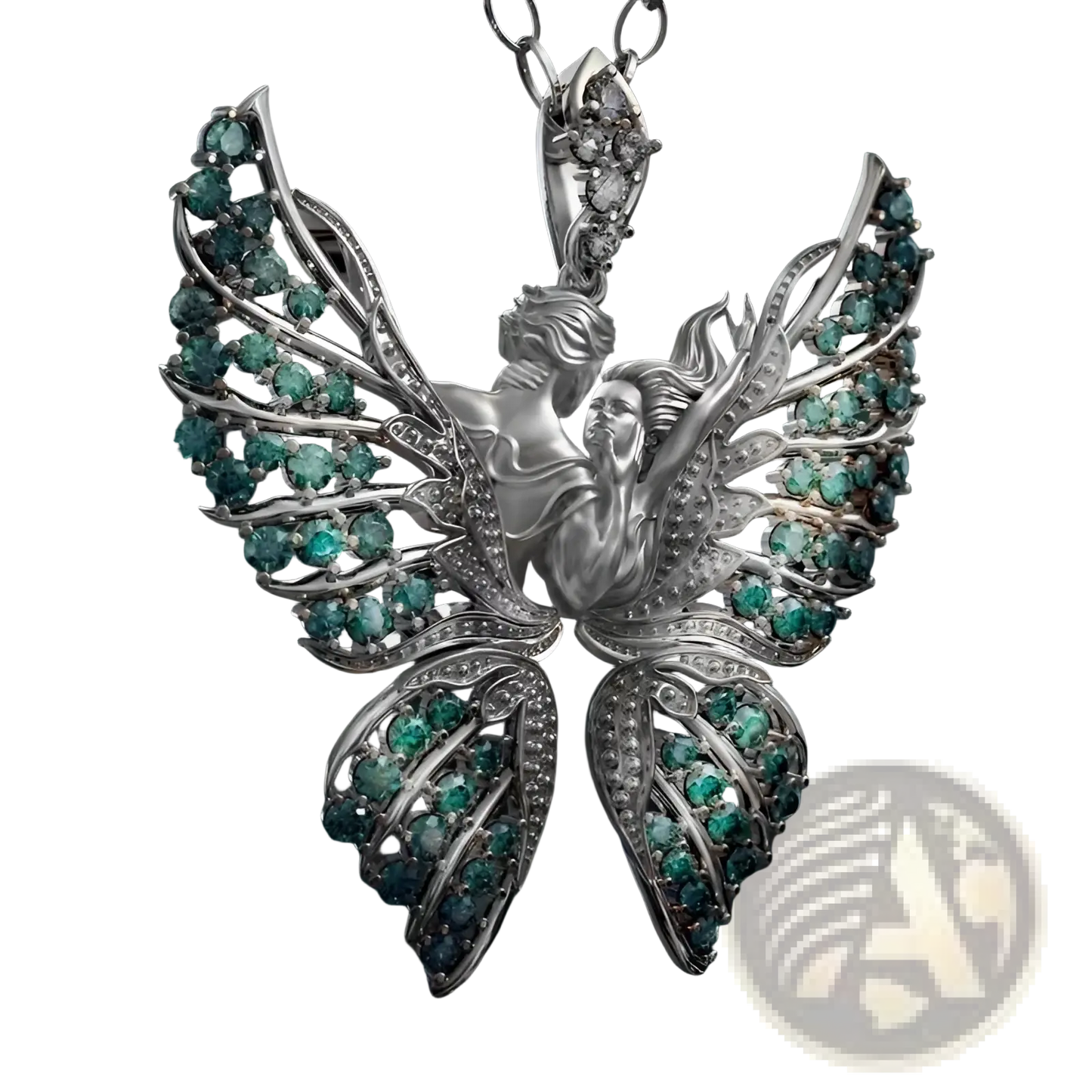 Emerald Angel Wing Butterfly Pendant Necklace