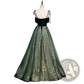 Emerald Velvet Off-shoulder Gown with Gold Embroidery