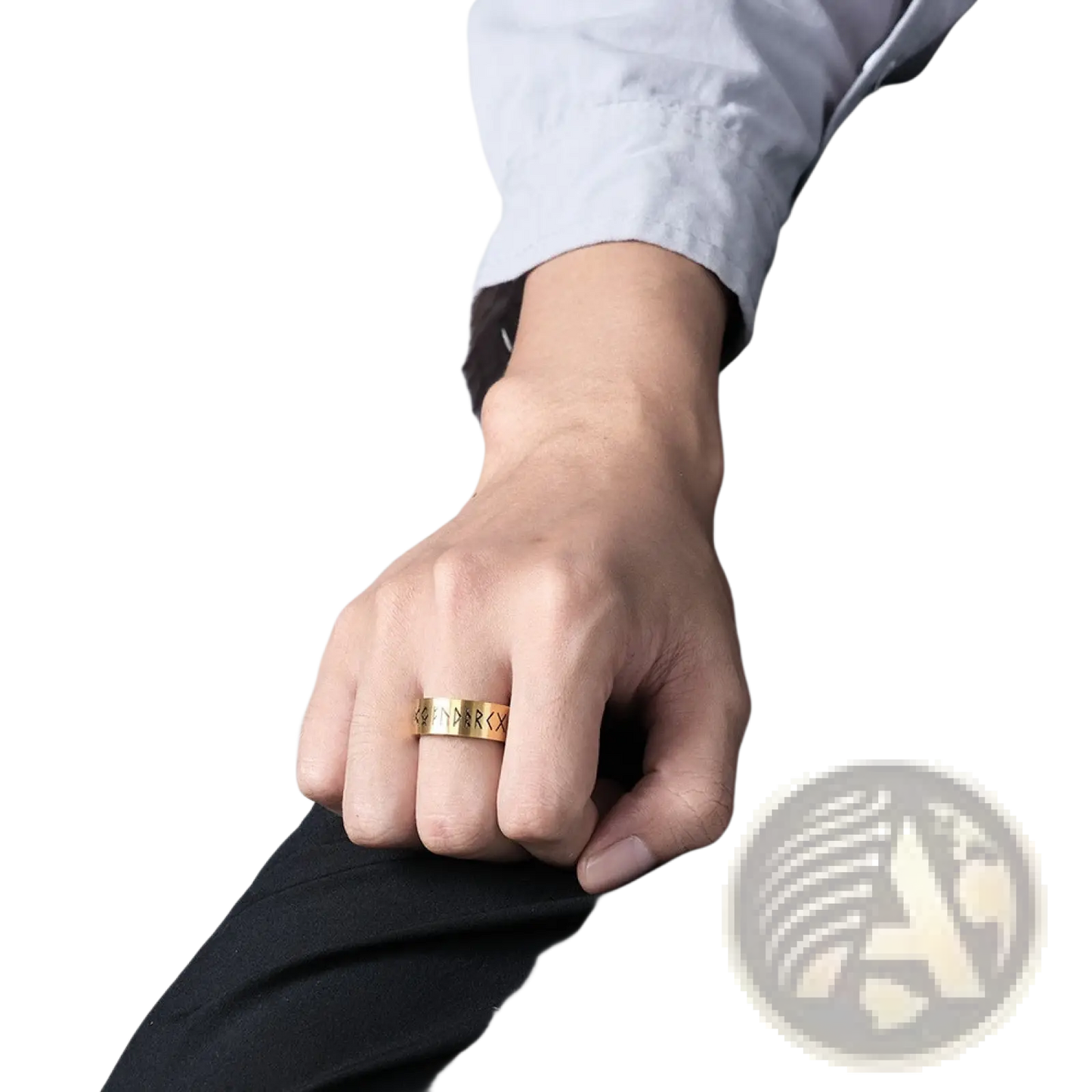 Engraved Runic Titanium Steel Band Ring for Men and Women