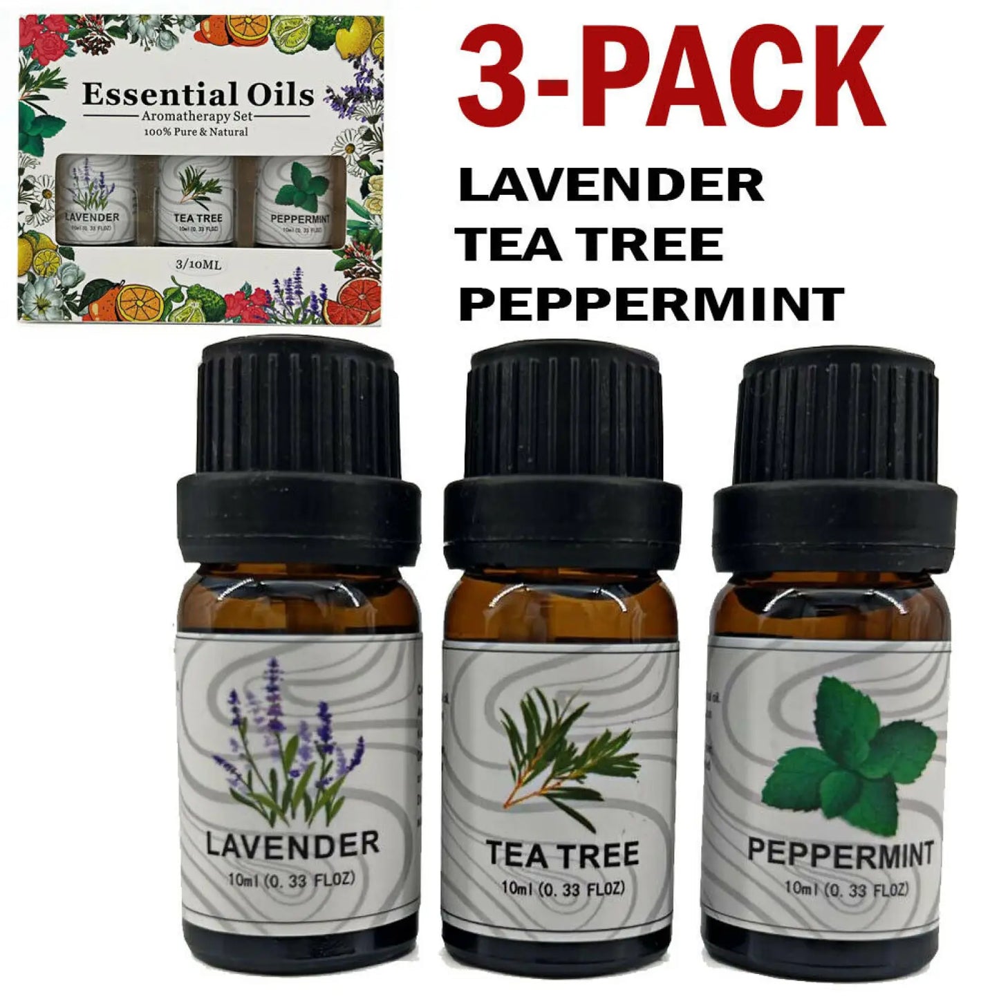 Essential Oil Set Lavender Tea Tree Peppermint 3 Pack