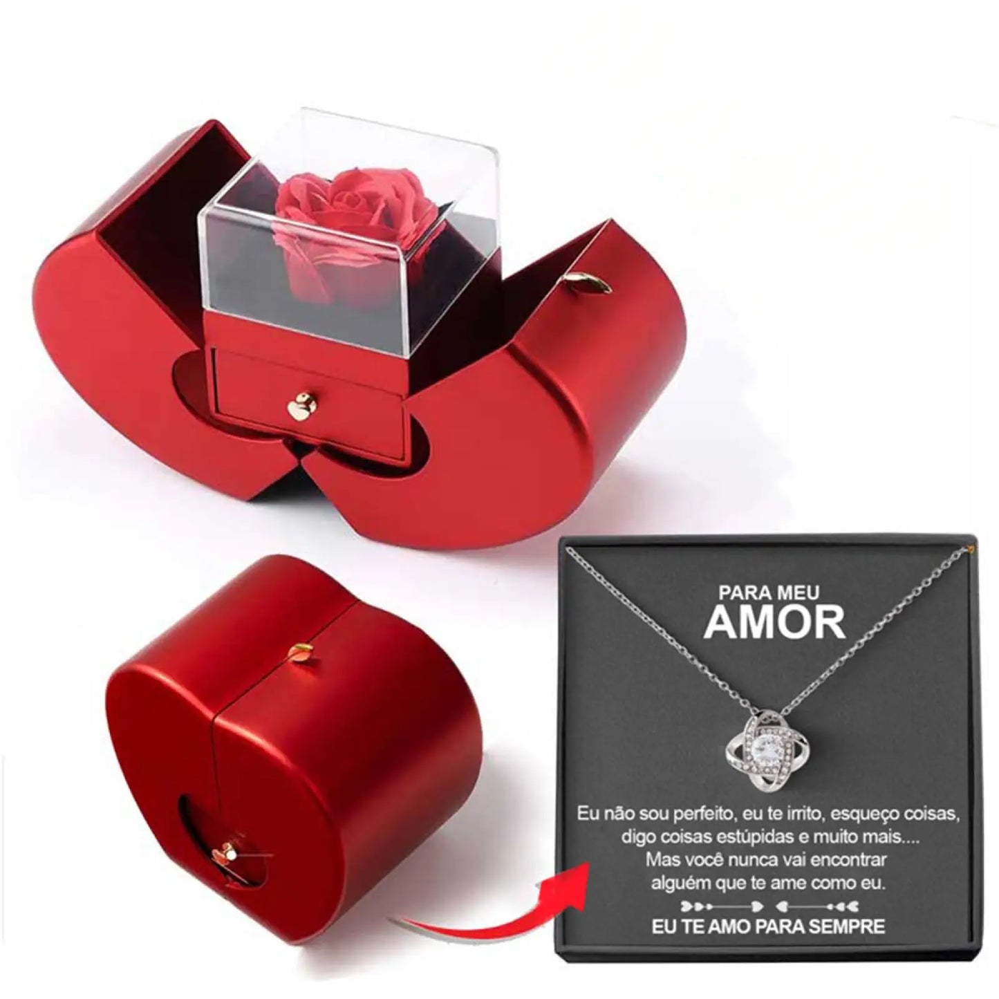 Eternal Rose Apple Jewelry Box with Hidden Necklace Drawer