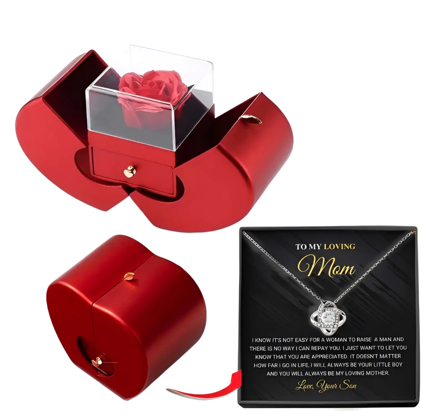 Eternal Rose Apple Jewelry Box with Hidden Necklace Drawer