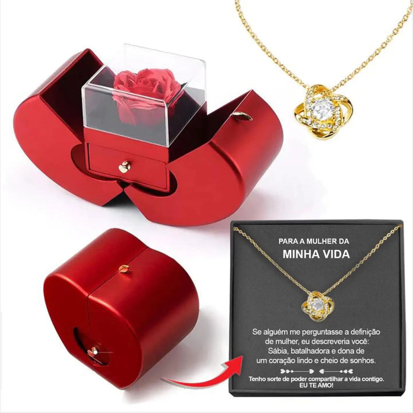 Eternal Rose Apple Jewelry Box with Hidden Necklace Drawer