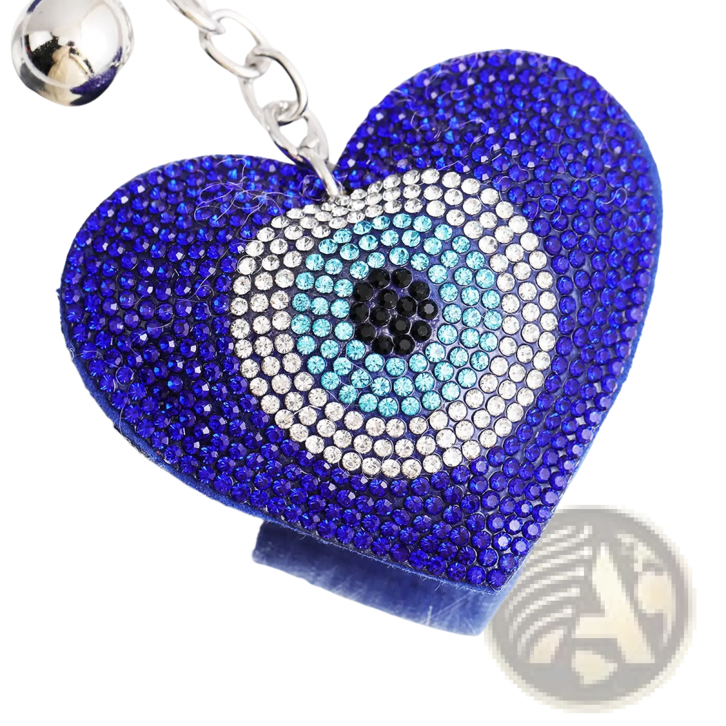Evil Eye Heart Keychain Blue Rhinestone Leather Tassel