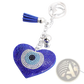 Evil Eye Heart Keychain Blue Rhinestone Leather Tassel