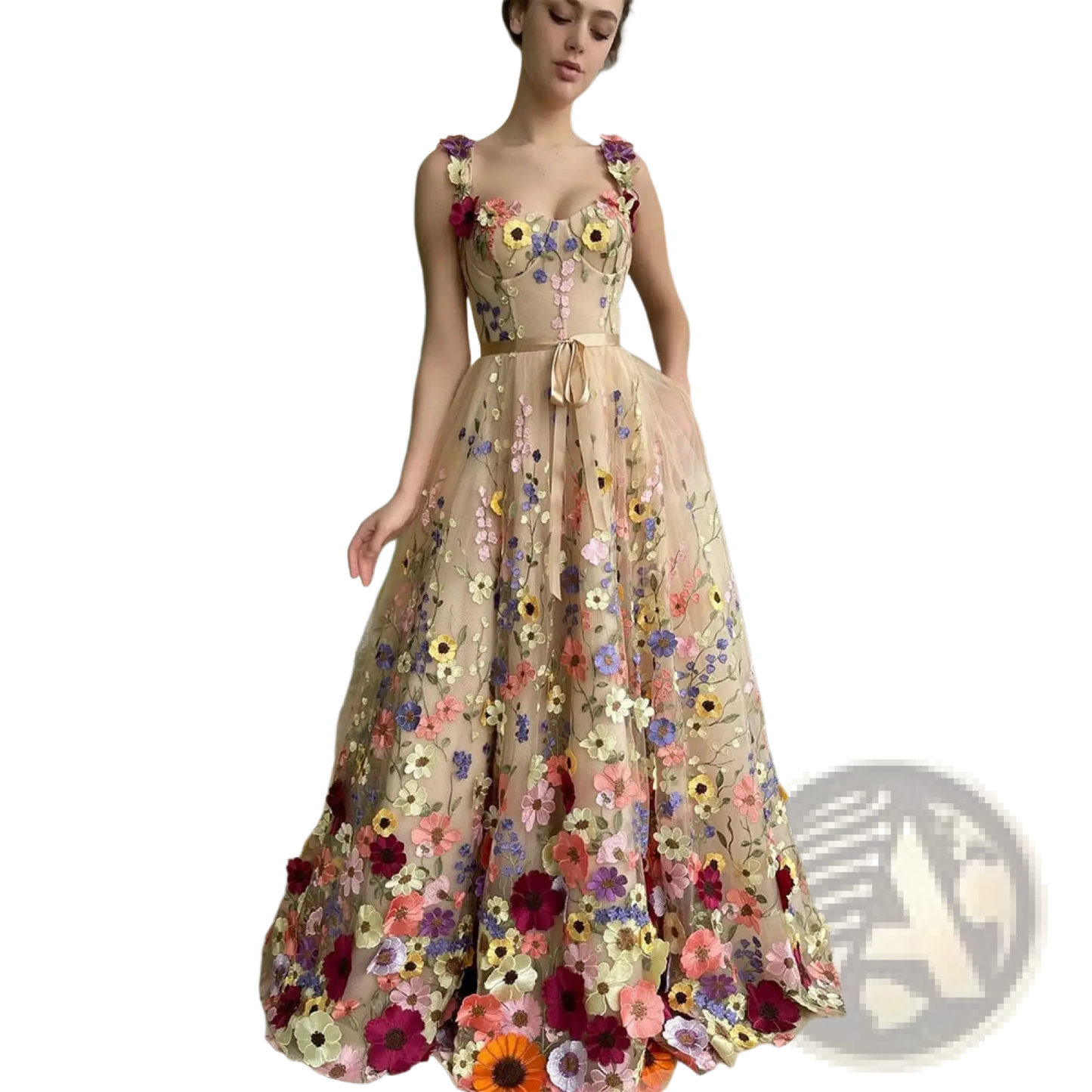 Exquisite 3d Floral Embroidered Sweetheart Tulle Prom Gown