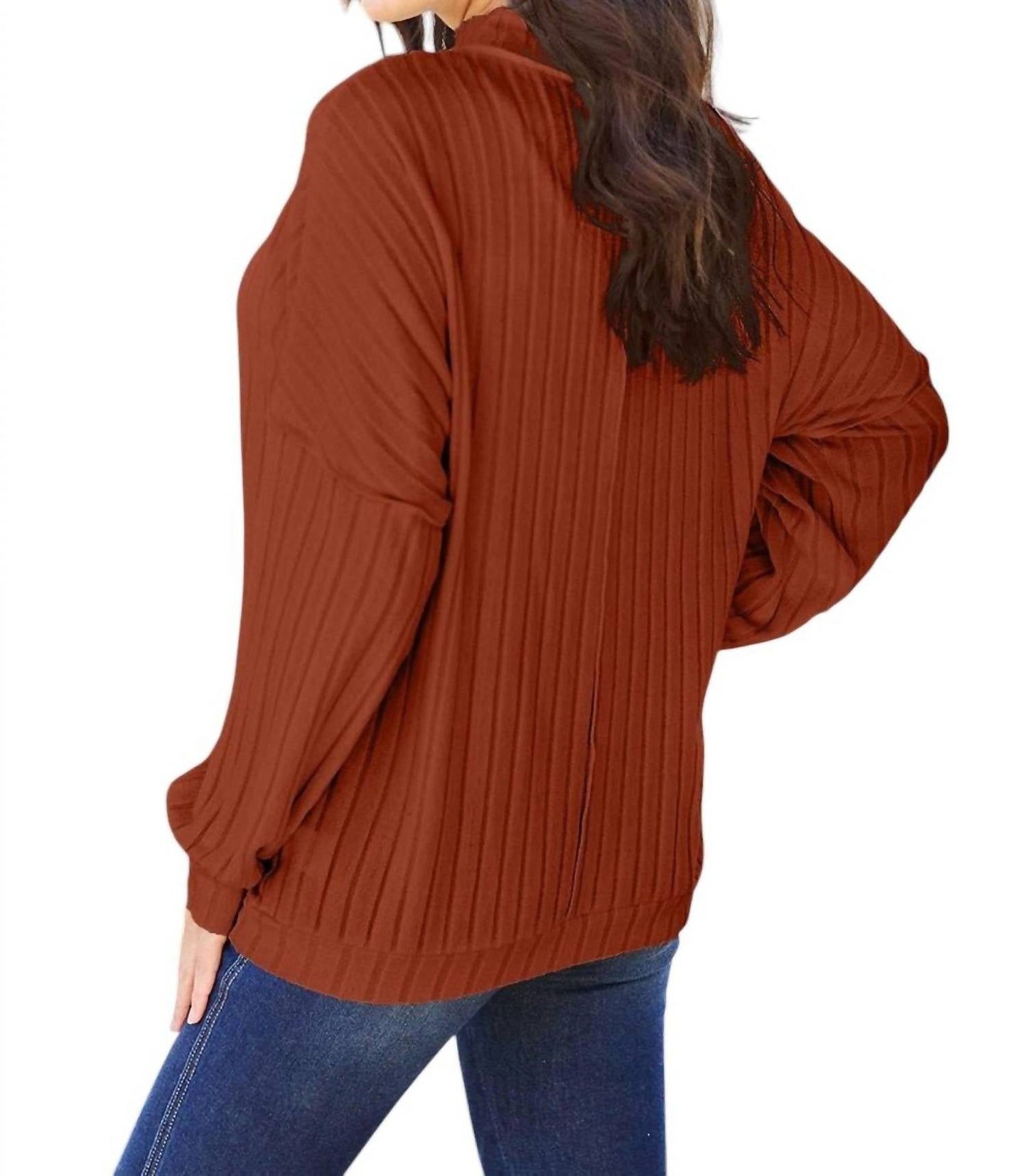 Basic Bae - Sleek Ribbed Mock Neck Knit Top