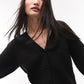 Topshop Waffle Knit Crop Cardigan in Black, Size Large