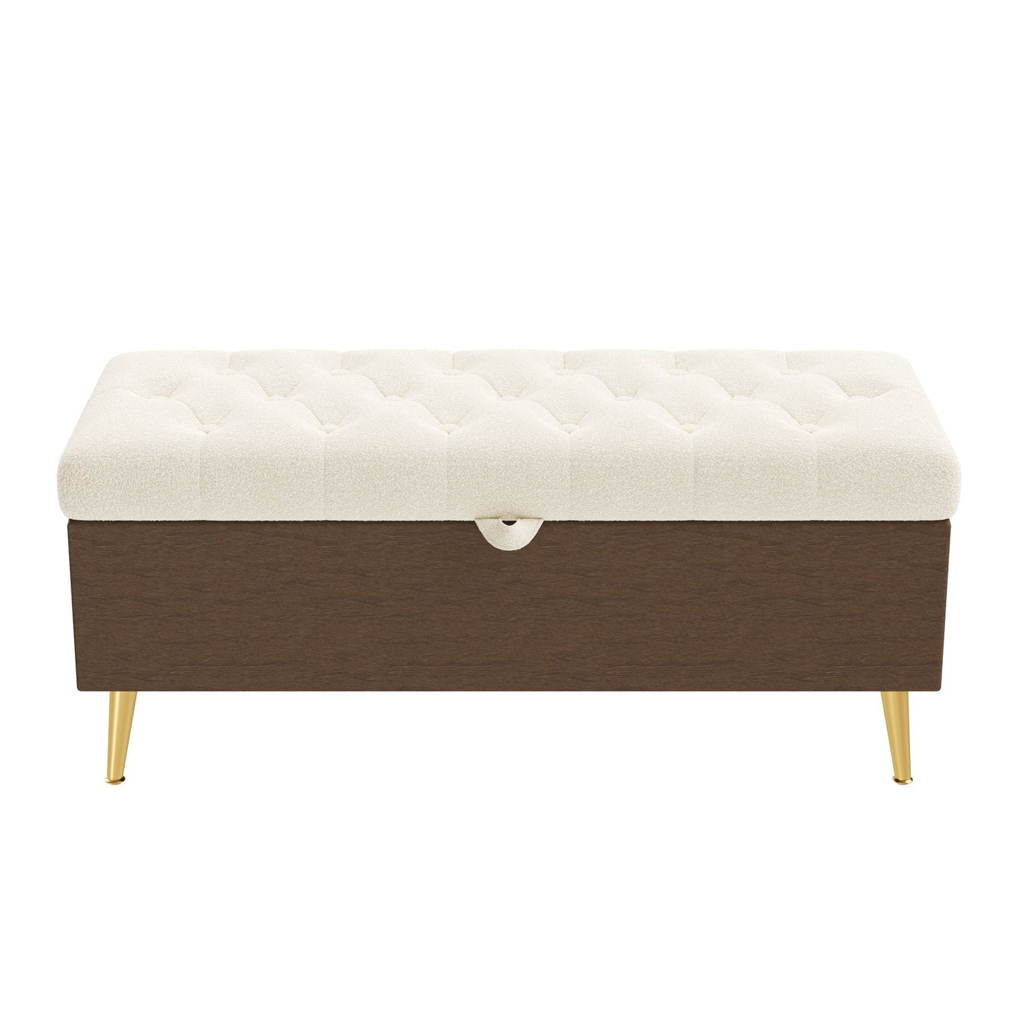 मेटल लेग्स के साथ मॉडर्न टफ्टेड स्टोरेज ओटोमन बेंच
