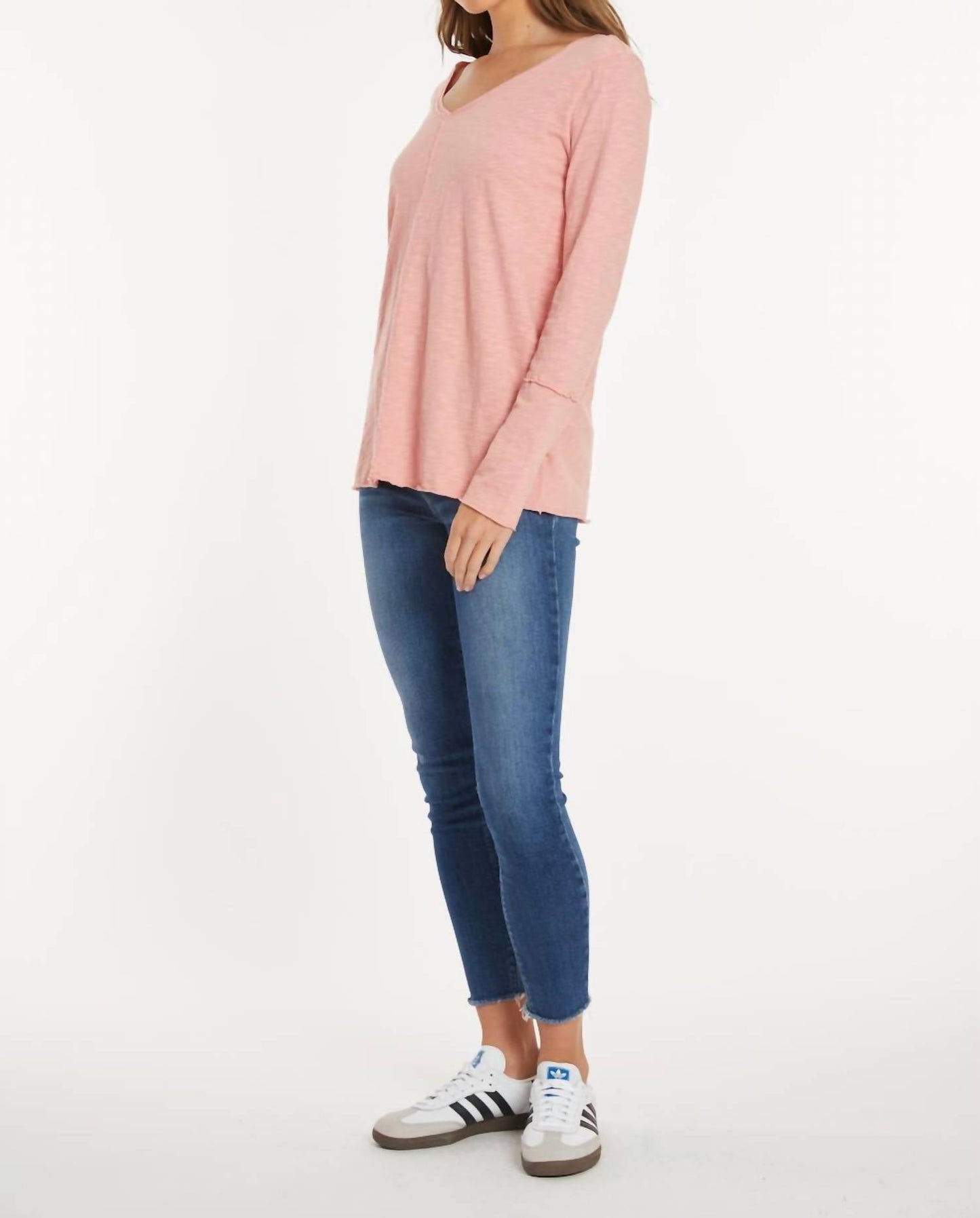 Mododoc - Long Sleeve Wide V-neck Tunic Top