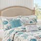 6 Piece Cotton Sateen Quilt Set with Throw Pillows Aqua Full/Queen