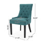 Dining Chair Set of 2 with Upholstered Diamond Tufting and Espresso Birch Legs - Teal
