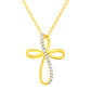 10K Yellow Gold Plated .925 Sterling Silver Diamond Accent Cross Ribbon 18" Pendant Necklace (I-J Color, I2-I3 Clarity)