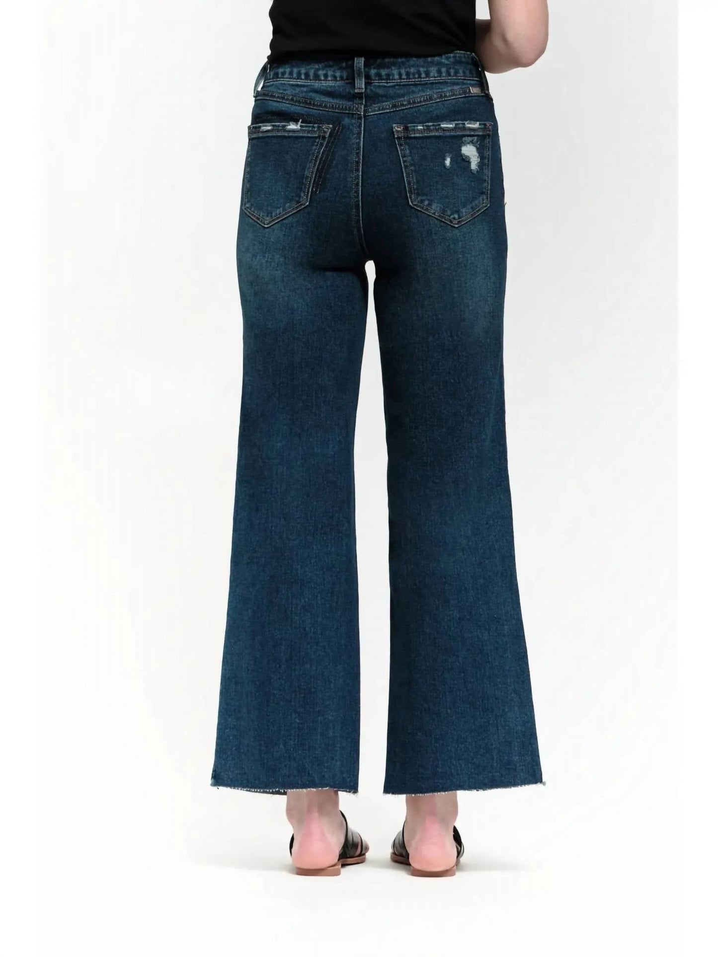 1822 Denim - Raw Hem Wide Leg Crop Jeans