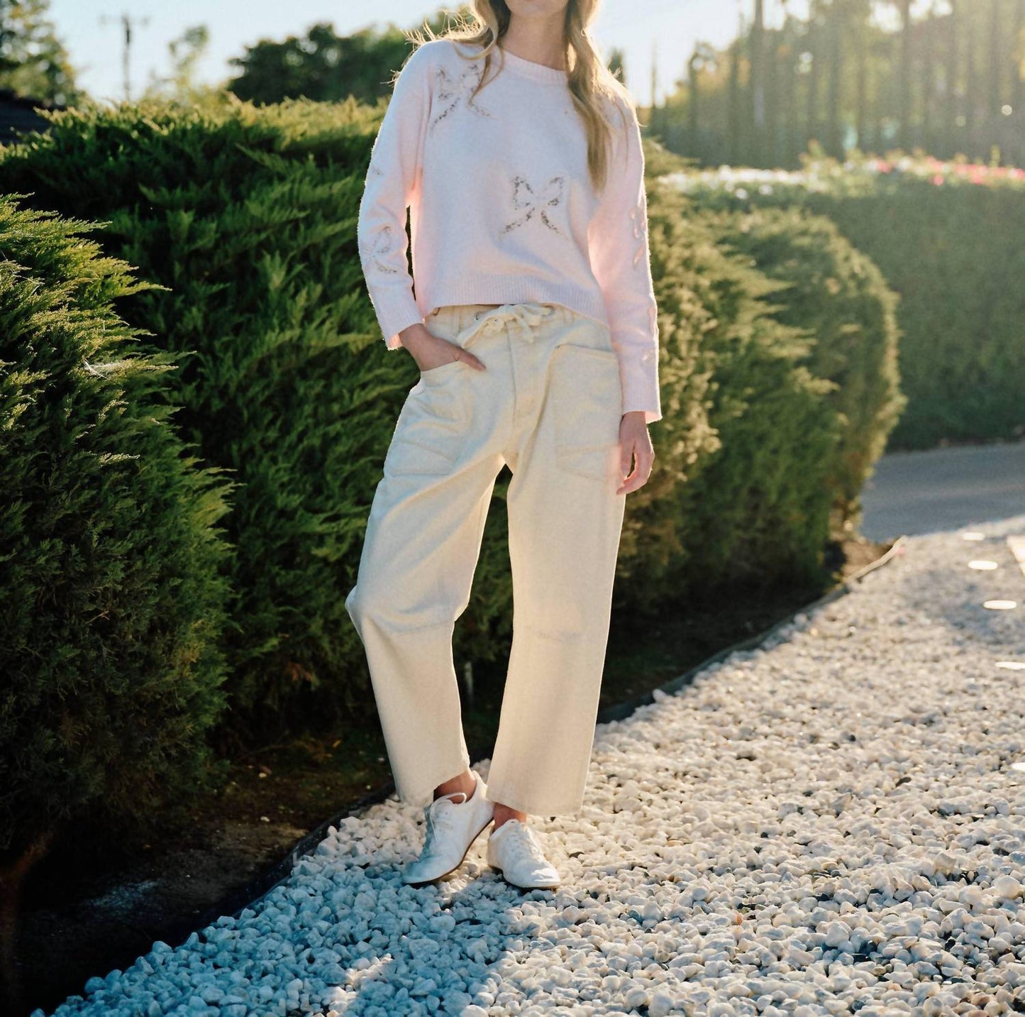 Aaron & Amber - Lace Bow Spring Sweater