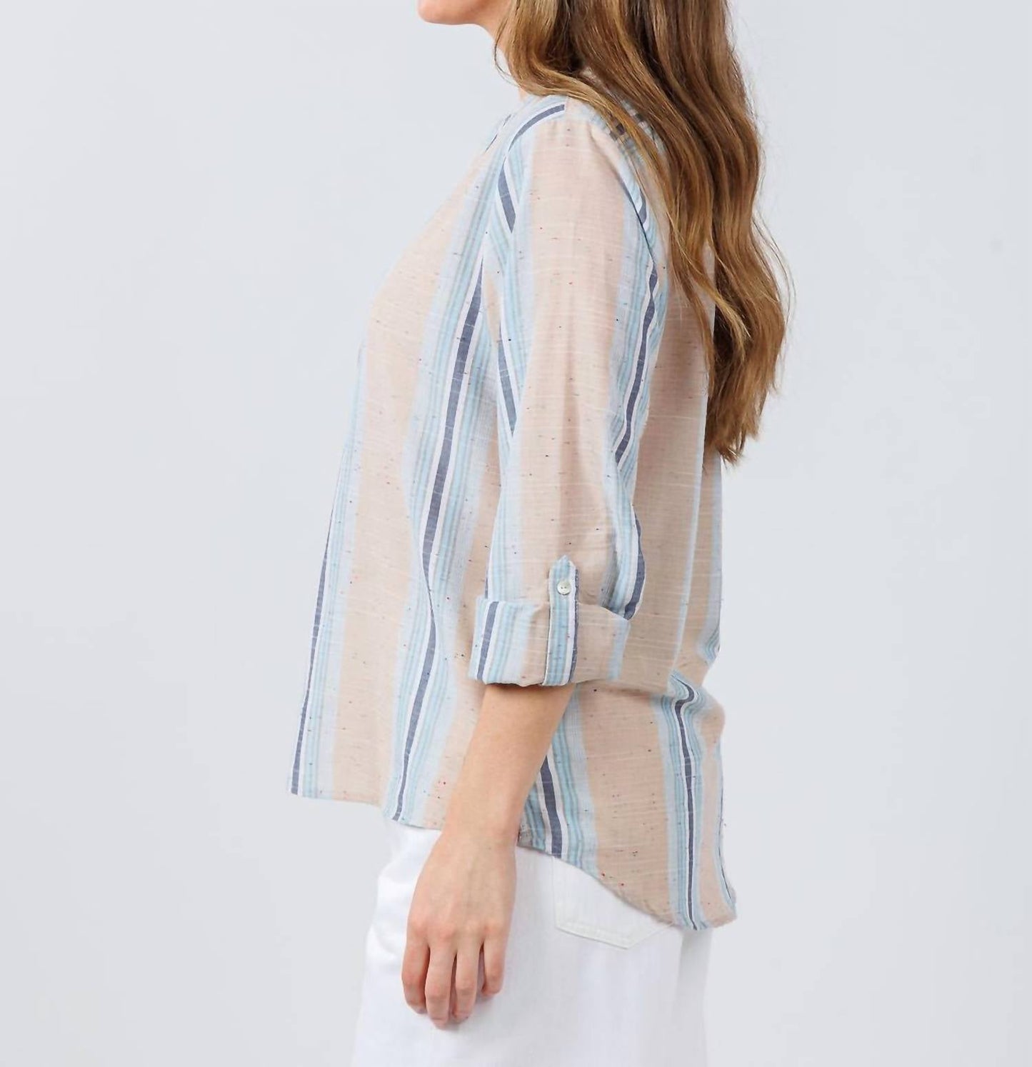 Billy T - Belize Stripe Roll Tab Sleeve Popover Shirt
