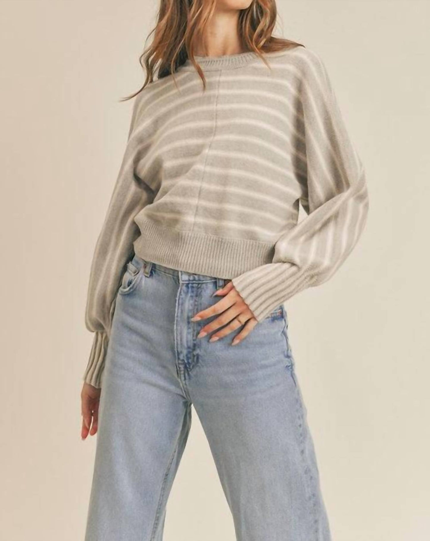 &Merci - Striped Batwing Sleeve Crew Sweater
