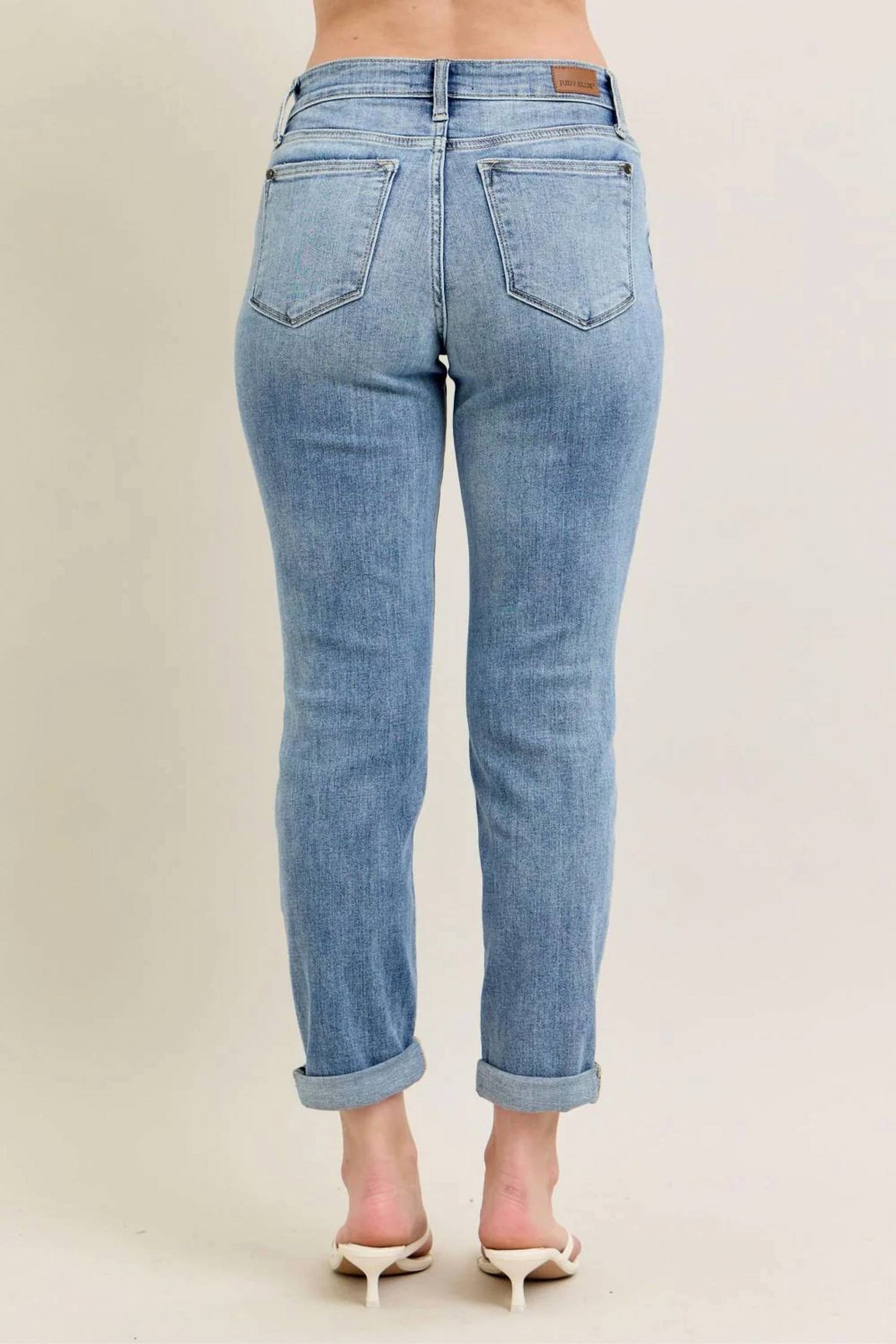 Judy Blue - Mid Rise Boyfriend Denim Jeans - Plus
