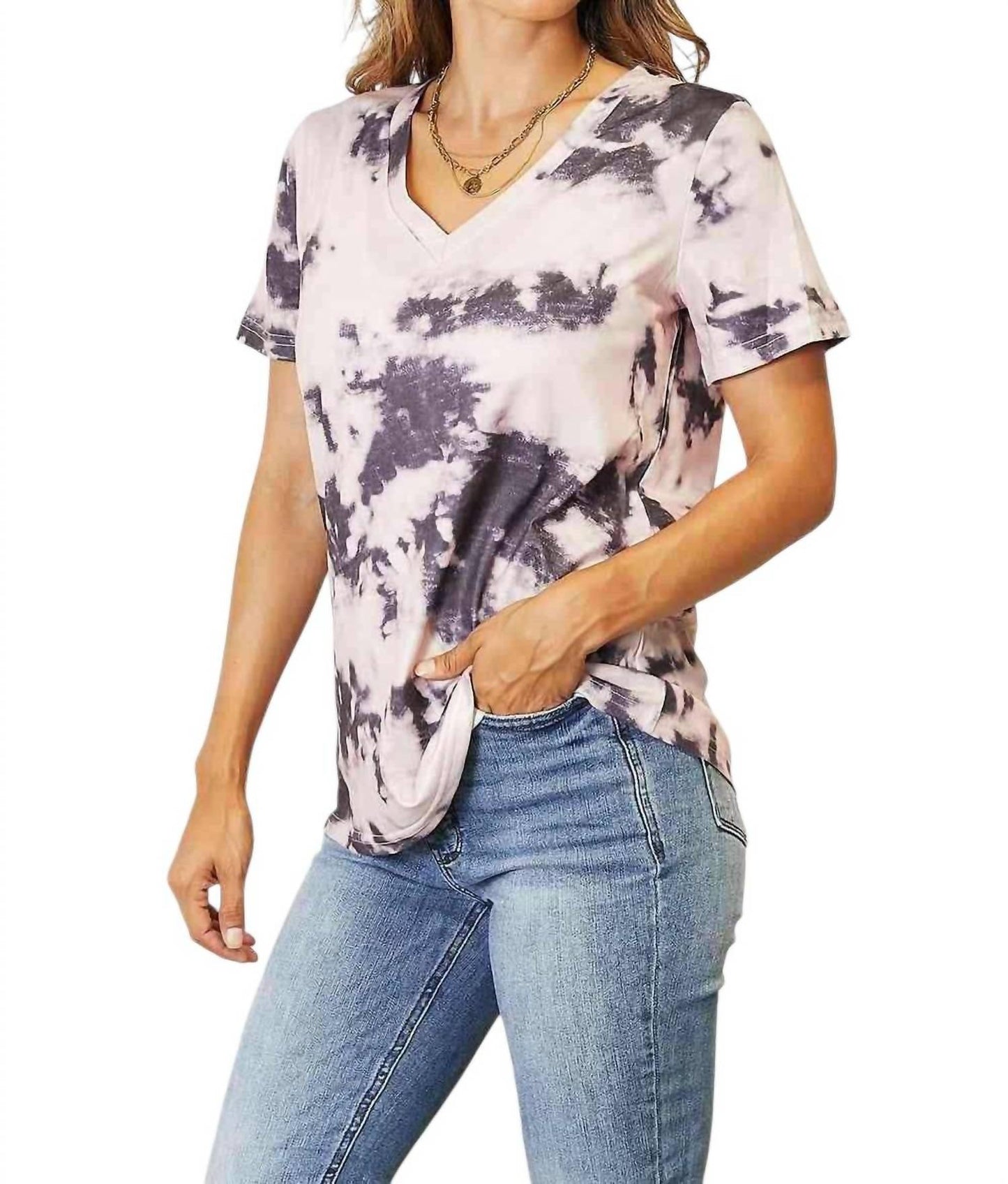 Double Take - Bohemian Tie-dye V-neck Tee