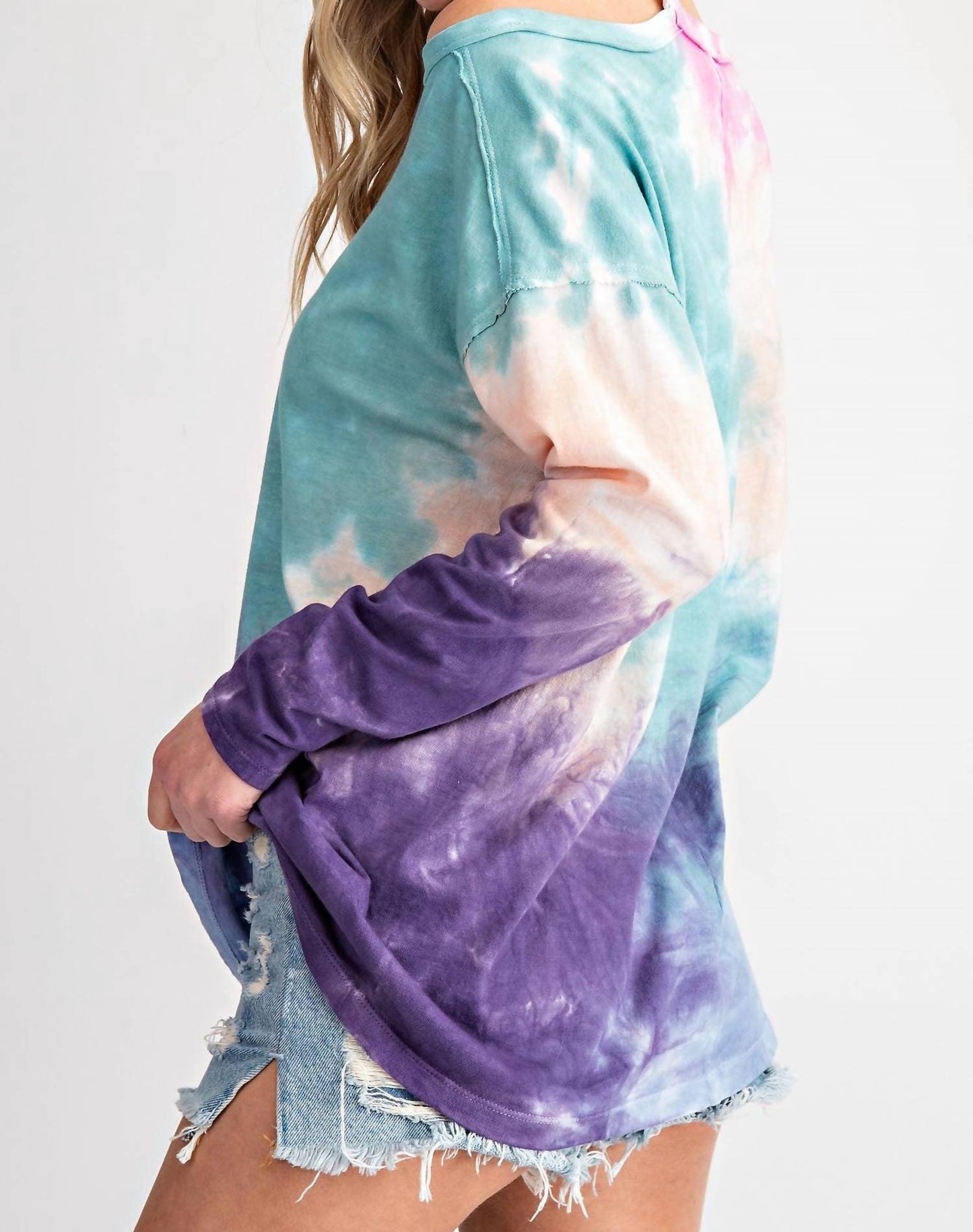 143 Story - Shoulder Cut Out Tie Dye Top