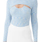 4th & Reckless Claribel Long Sleeve Bodysuit in Blue Marl Knit, Size Medium