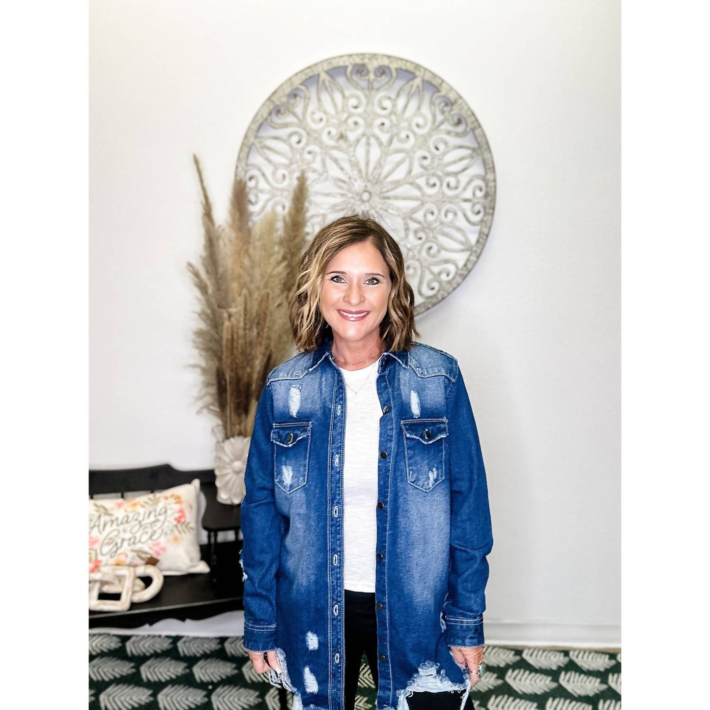 American Bazi - Distressed Denim Shirt Jacket