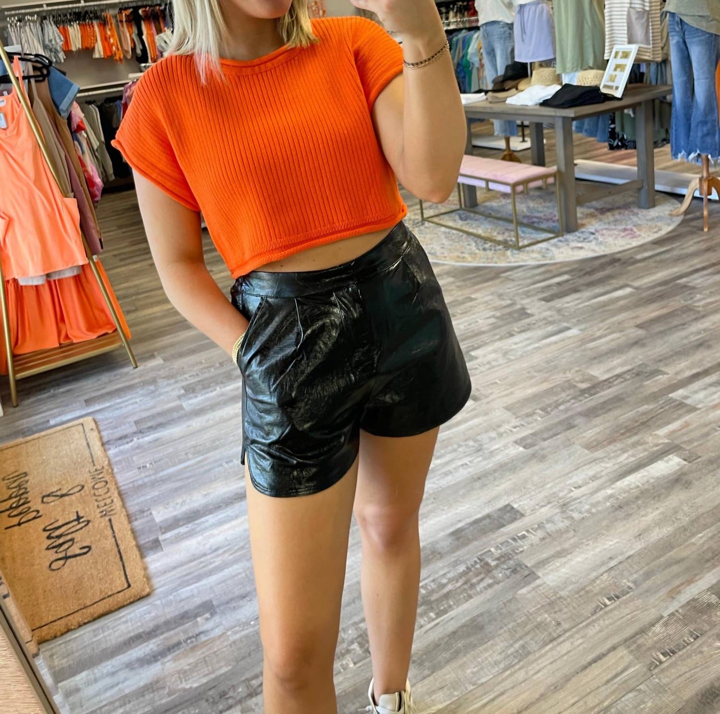 Entro - High Waisted Leather Shorts
