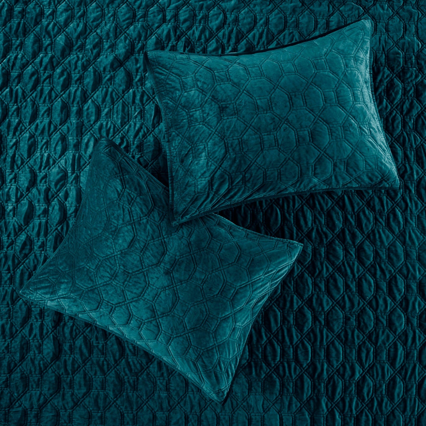 3 Piece Velvet Quilt Set Teal King/Cal King