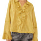 Free People Savannah Ruffle Button-Up Shirt in Ochre Earth, Size X-Small