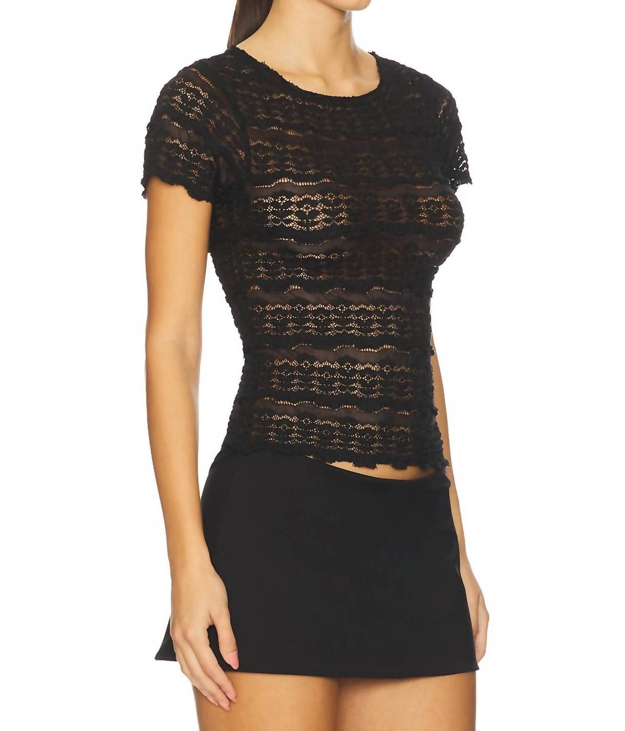 Free People - Angelina Lace Short Sleeve Tee
