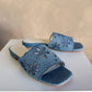 Oasis Society - Women's Manila Denim Eyelet Flower Heel Sandals
