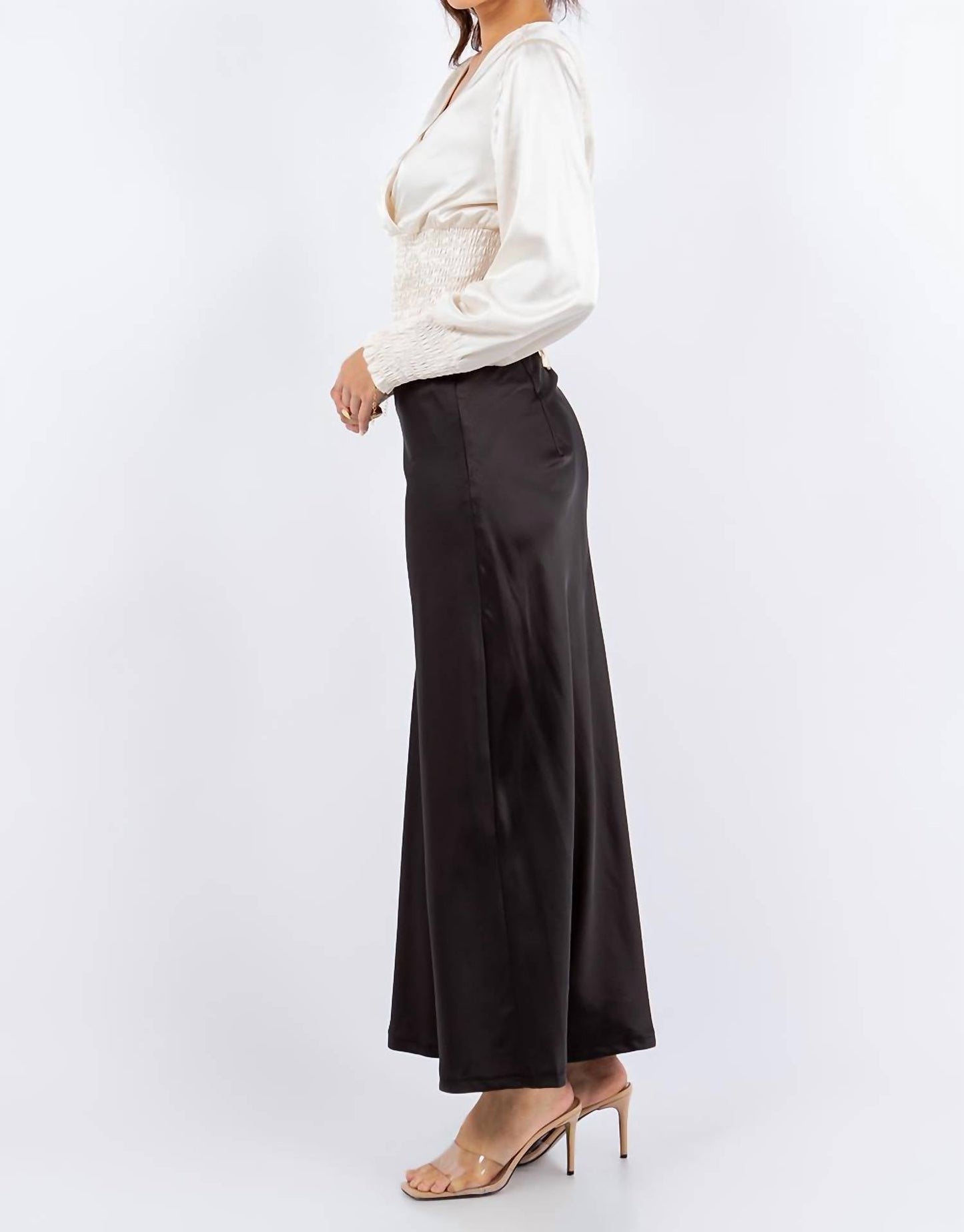 Paparazzi - Stretch Satin Solid Surplice Smock Crop Top