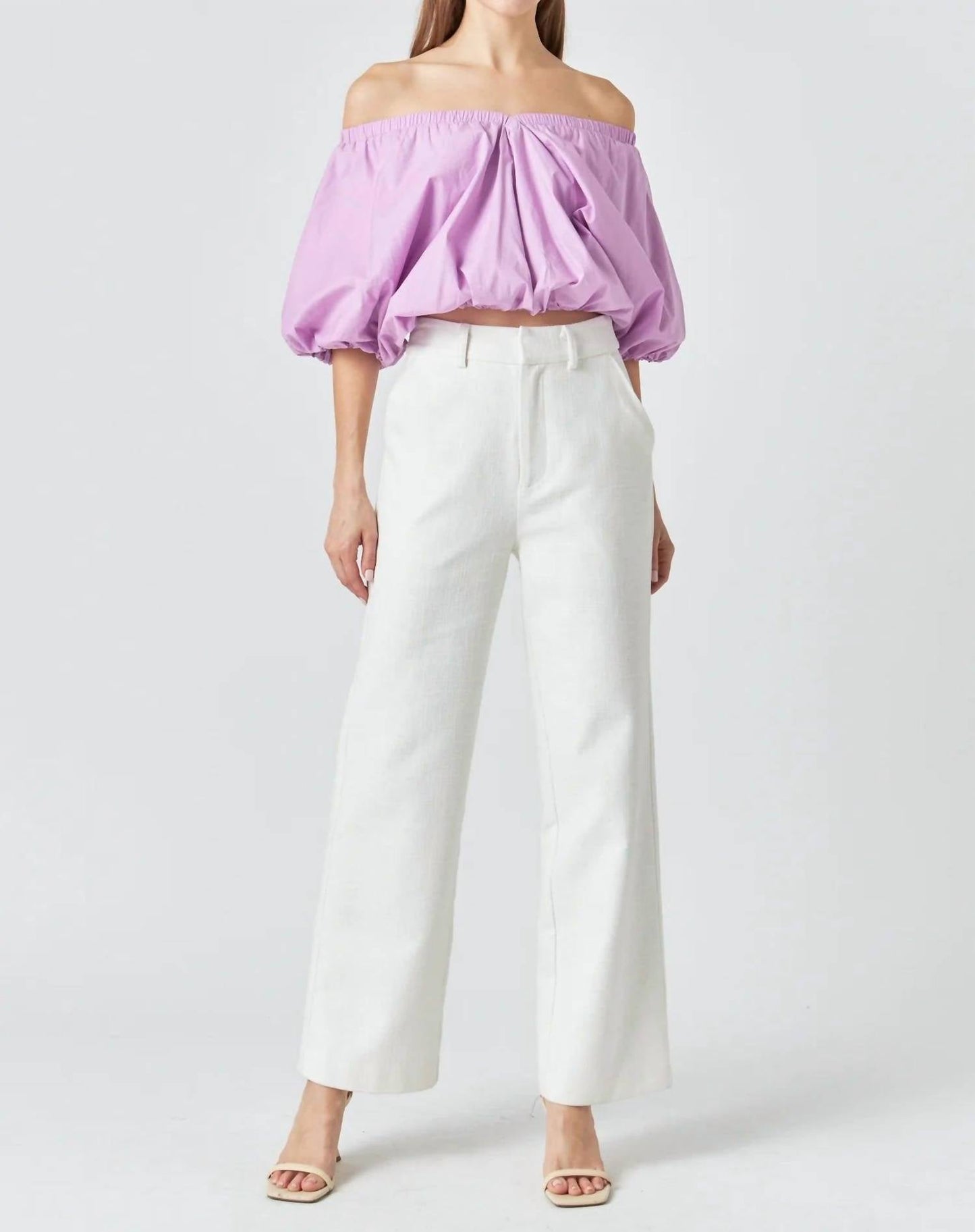 Endless Rose - Cropped V-neck Puff Sleeve Top