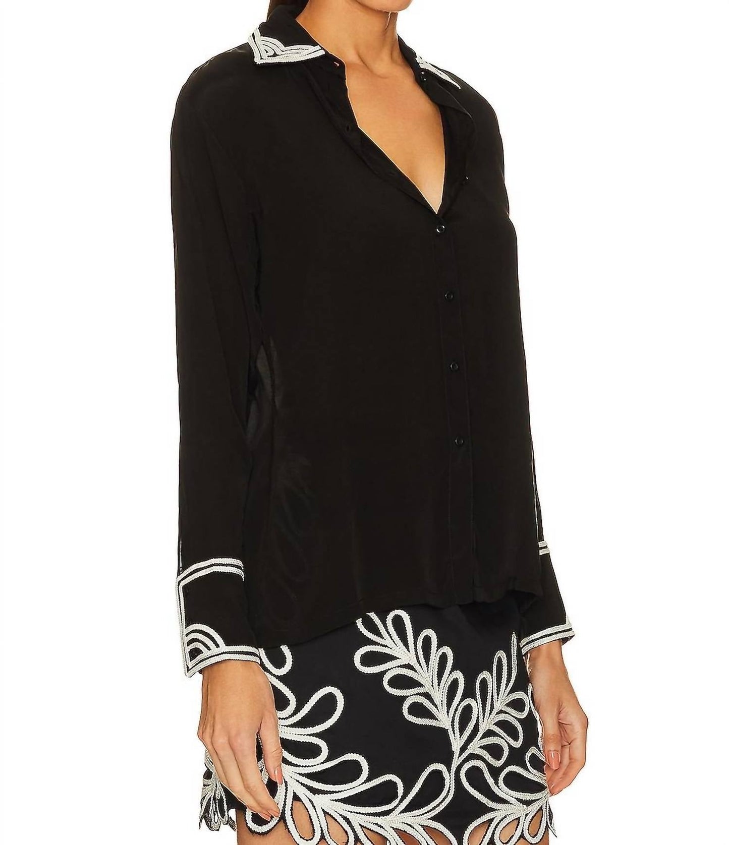 Karina Grimaldi - Long Sleeve Sheer Embroidered Top