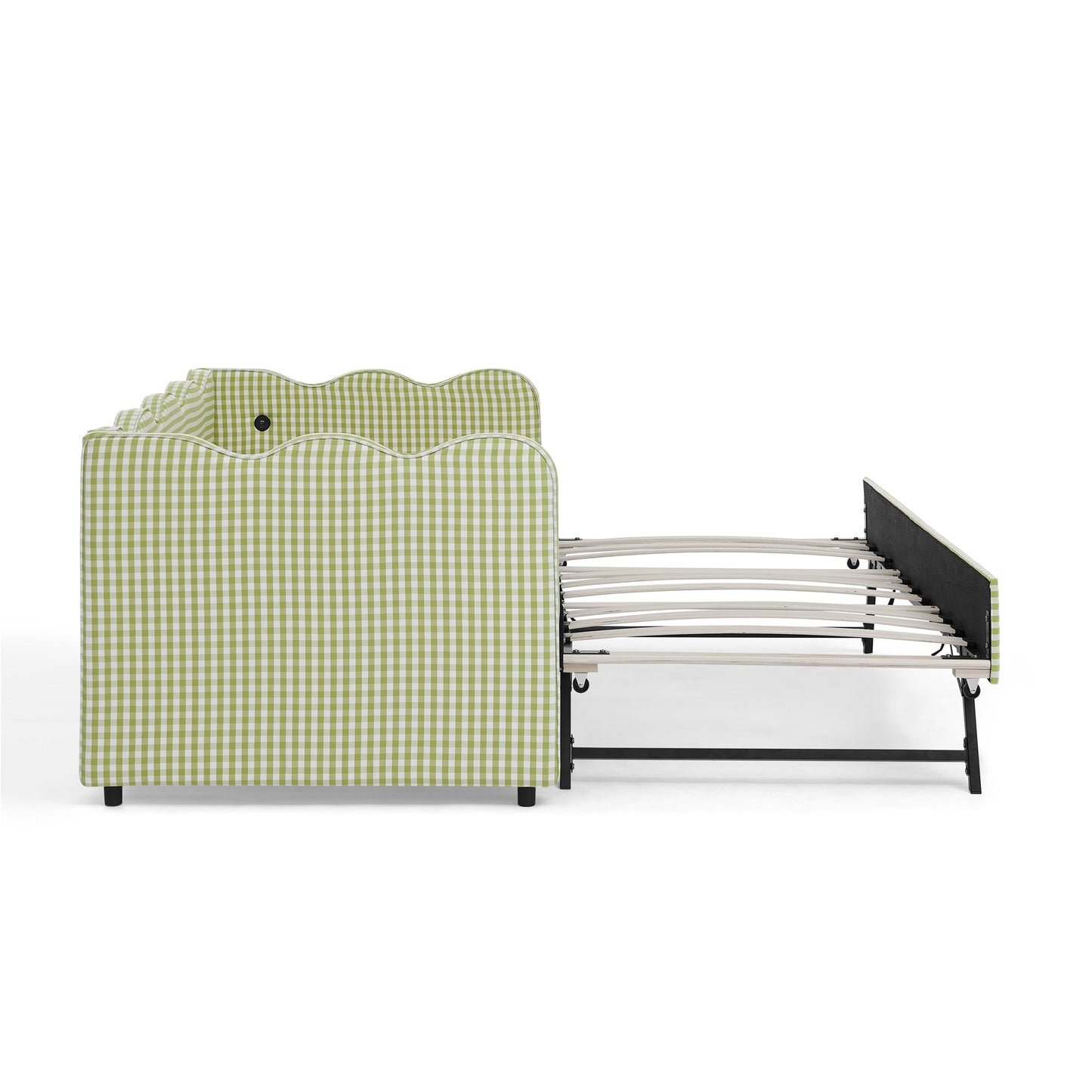 Cozy Gingham Daybed with Trundle Twin Size Sofa Bed