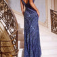 Jovani - V-neck Sequin High Slit