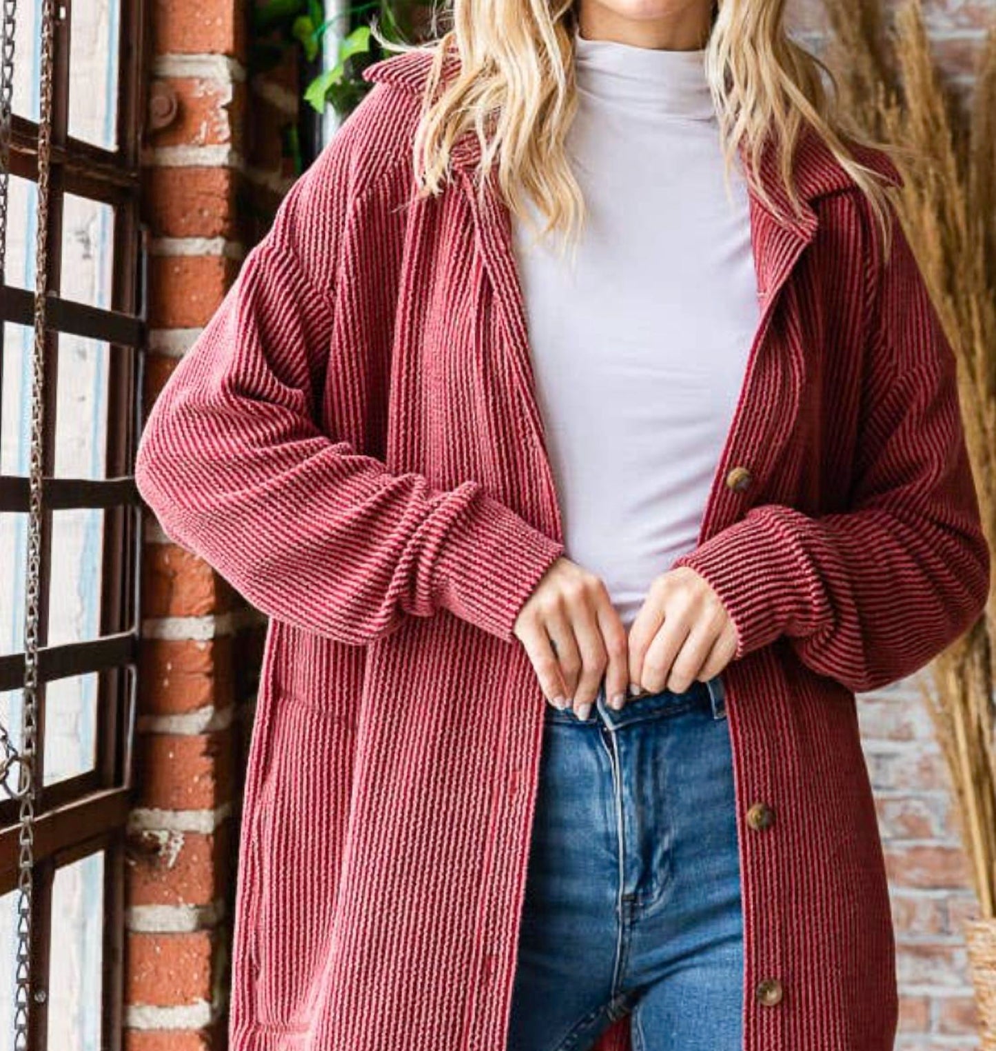 7Th Ray - Rib Button Down Side Pocket Shacket - Plus Size