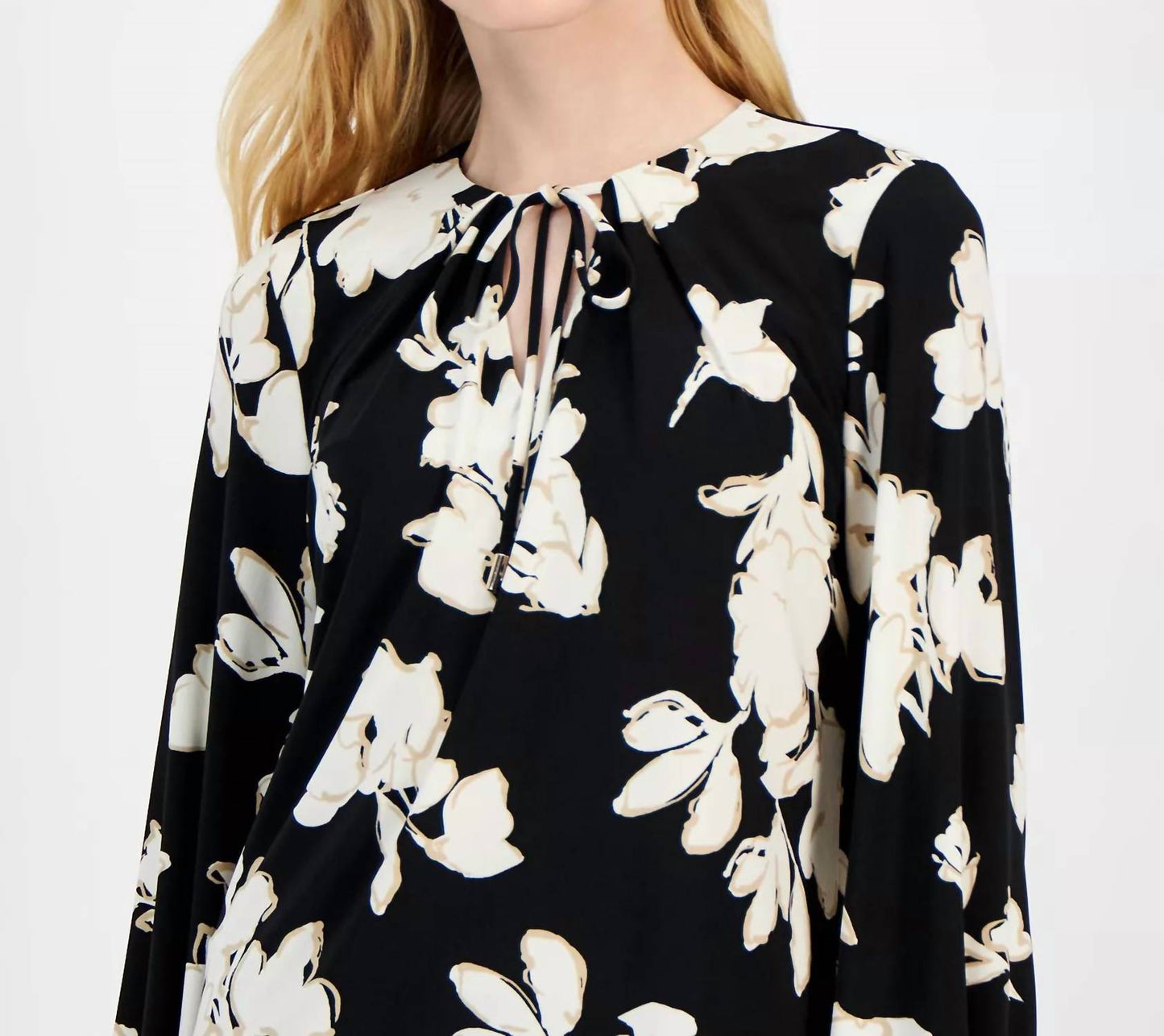 Anne Klein - Tie-front Split-neck Blouse