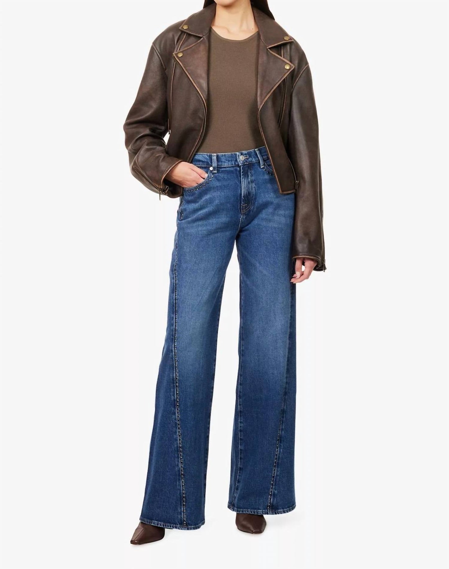 7 For All Mankind - Twisted Lotta With Studs Wide Leg Jeans